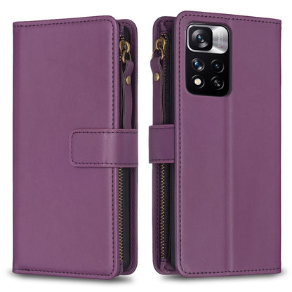 Xiaomi Redmi Note 11 Pro Leather Flip Phone Case with Zipper Wallet and 9 Card Slots, Durable PU + TPU Material