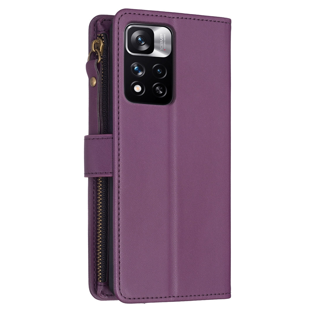 Xiaomi Redmi Note 11 Pro Leather Flip Phone Case with Zipper Wallet and 9 Card Slots, Durable PU + TPU Material