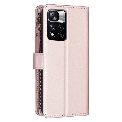 Xiaomi Redmi Note 11 Pro Leather Flip Phone Case with Zipper Wallet and 9 Card Slots, Durable PU + TPU Material