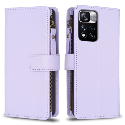 Xiaomi Redmi Note 11 Pro Leather Flip Phone Case with Zipper Wallet and 9 Card Slots, Durable PU + TPU Material