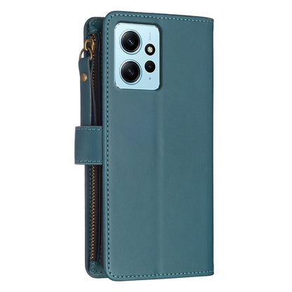 Xiaomi Redmi Note 12 4G Leather Flip Phone Case with Zipper Wallet and 9 Card Slots, Durable PU + TPU Material