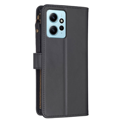 Xiaomi Redmi Note 12 4G Leather Flip Phone Case with Zipper Wallet and 9 Card Slots, Durable PU + TPU Material