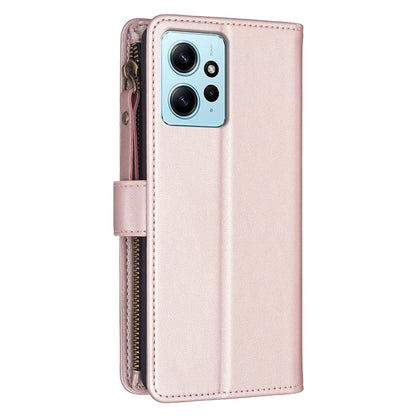 Xiaomi Redmi Note 12 4G Leather Flip Phone Case with Zipper Wallet and 9 Card Slots, Durable PU + TPU Material