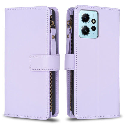 Xiaomi Redmi Note 12 4G Leather Flip Phone Case with Zipper Wallet and 9 Card Slots, Durable PU + TPU Material