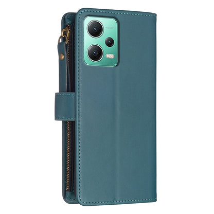 Xiaomi Redmi Note 12 5G Leather Flip Phone Case with Zipper Wallet and 9 Card Slots, Durable PU + TPU Material