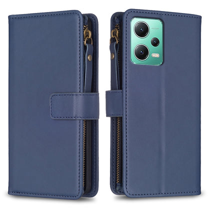 Xiaomi Redmi Note 12 5G Leather Flip Phone Case with Zipper Wallet and 9 Card Slots, Durable PU + TPU Material