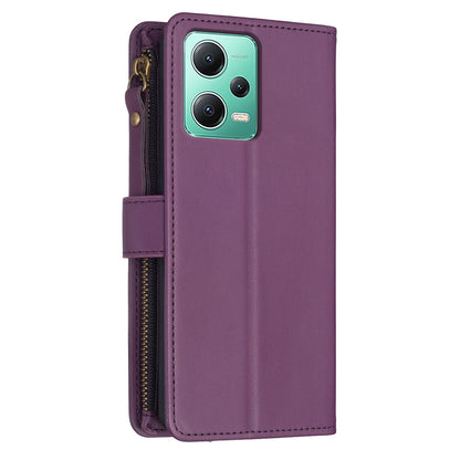 Xiaomi Redmi Note 12 5G Leather Flip Phone Case with Zipper Wallet and 9 Card Slots, Durable PU + TPU Material