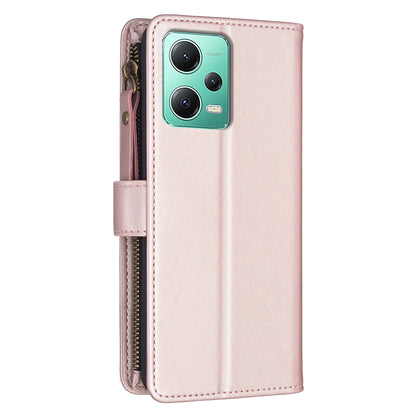 Xiaomi Redmi Note 12 5G Leather Flip Phone Case with Zipper Wallet and 9 Card Slots, Durable PU + TPU Material