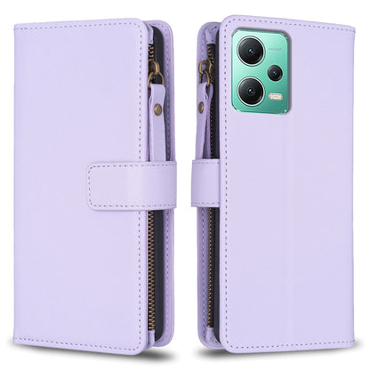 Xiaomi Redmi Note 12 5G Leather Flip Phone Case with Zipper Wallet and 9 Card Slots, Durable PU + TPU Material