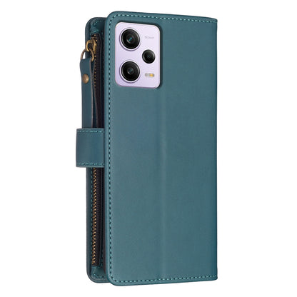 Xiaomi Redmi Note 12 Pro Leather Flip Phone Case with Zipper Wallet and 9 Card Slots, Durable PU + TPU Material