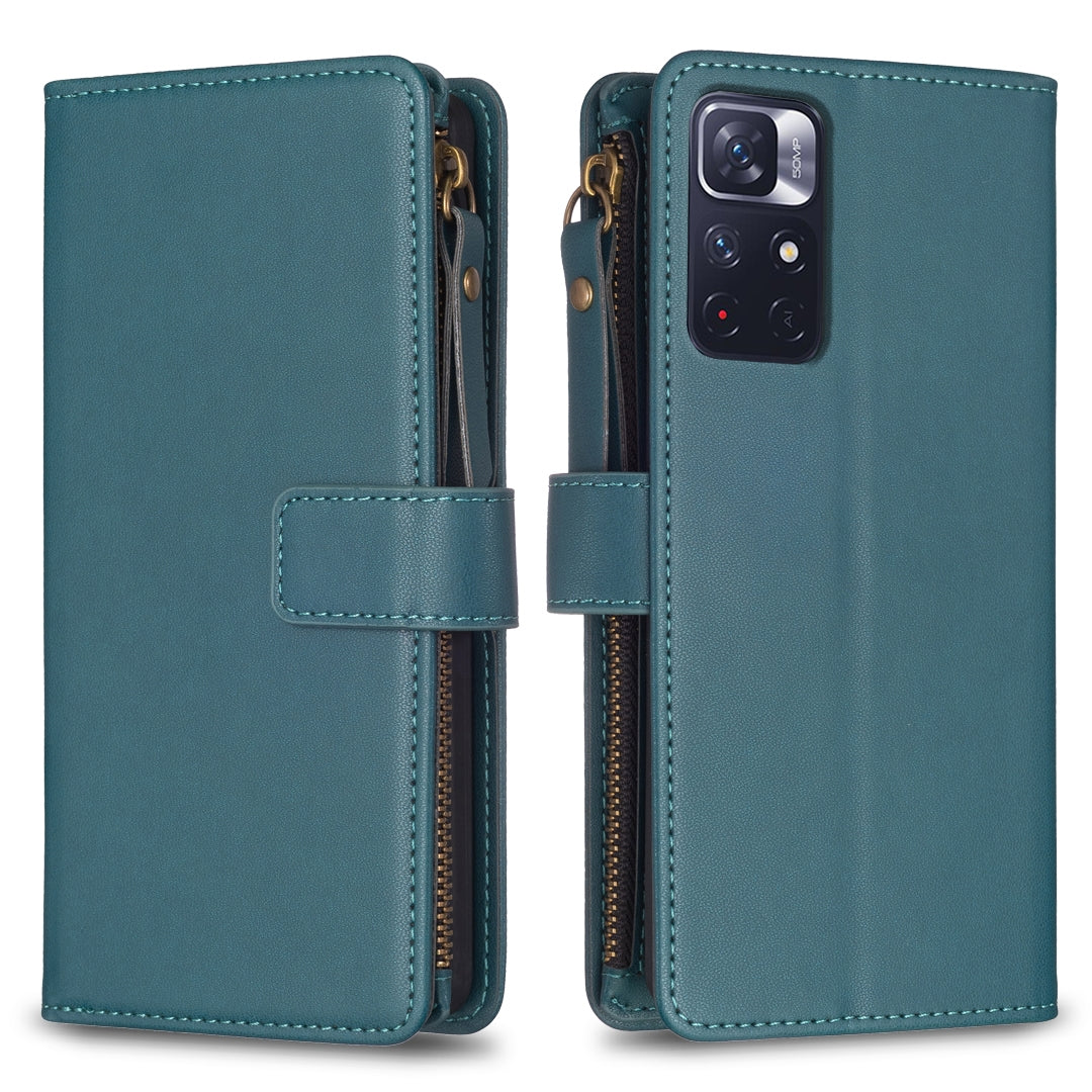 Xiaomi Redmi Note 12S 4G Leather Flip Phone Case with Zipper Wallet and 9 Card Slots, Durable PU + TPU Material