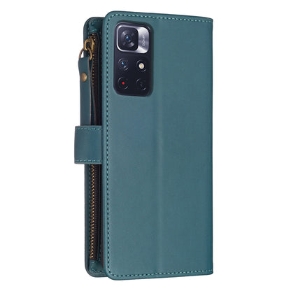 Xiaomi Redmi Note 12S 4G Leather Flip Phone Case with Zipper Wallet and 9 Card Slots, Durable PU + TPU Material