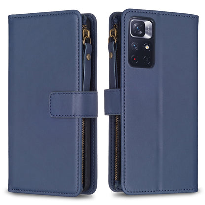 Xiaomi Redmi Note 12S 4G Leather Flip Phone Case with Zipper Wallet and 9 Card Slots, Durable PU + TPU Material