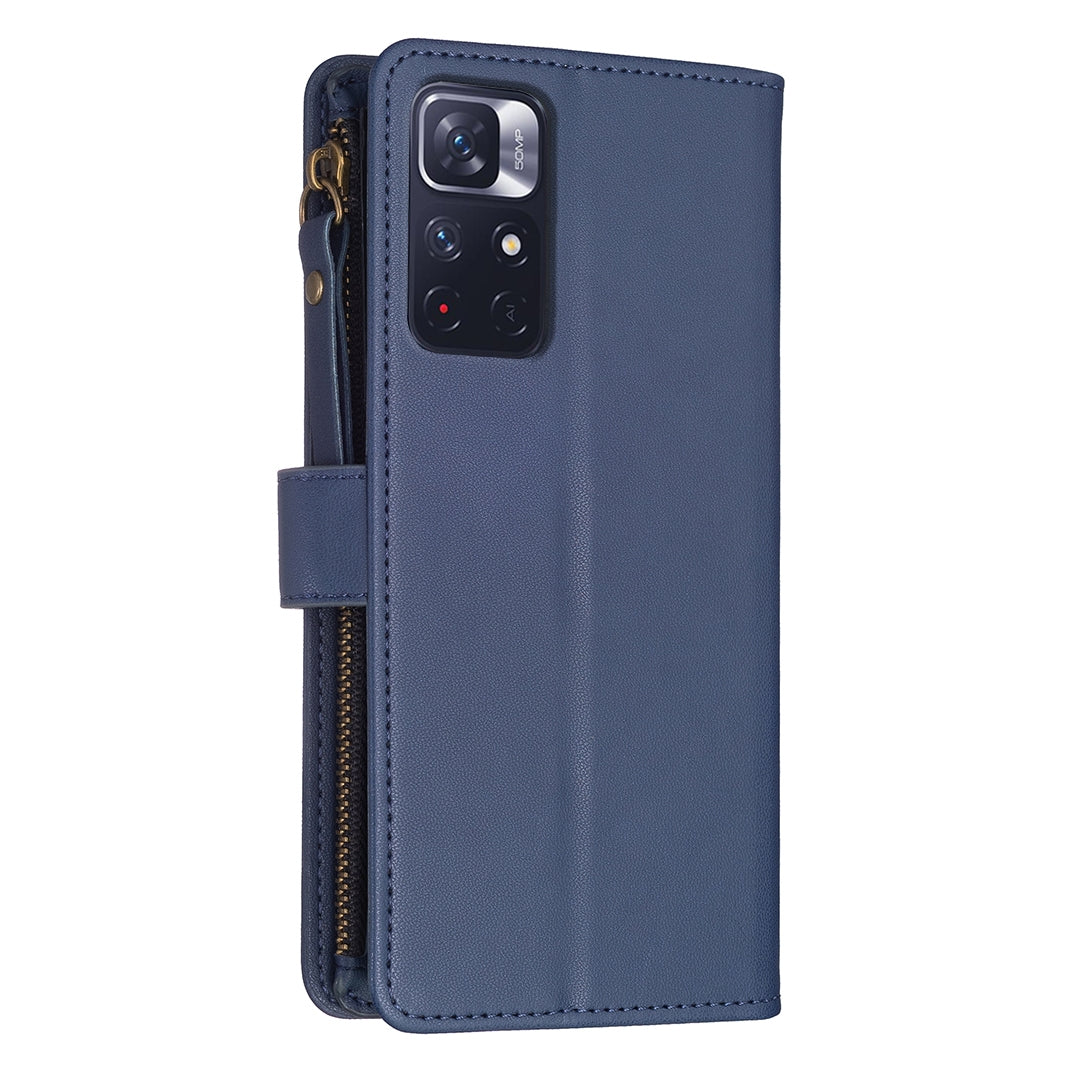 Xiaomi Redmi Note 12S 4G Leather Flip Phone Case with Zipper Wallet and 9 Card Slots, Durable PU + TPU Material