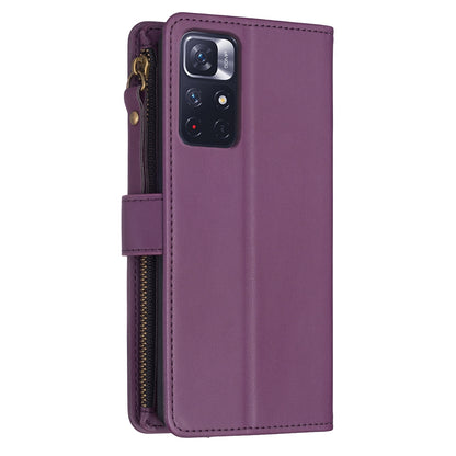 Xiaomi Redmi Note 12S 4G Leather Flip Phone Case with Zipper Wallet and 9 Card Slots, Durable PU + TPU Material