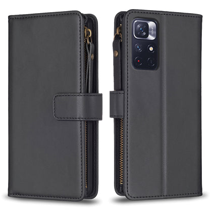 Xiaomi Redmi Note 12S 4G Leather Flip Phone Case with Zipper Wallet and 9 Card Slots, Durable PU + TPU Material