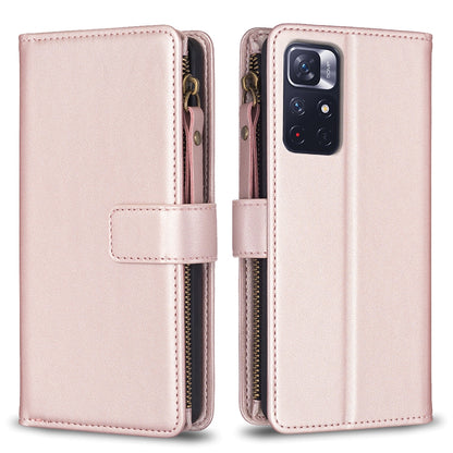 Xiaomi Redmi Note 12S 4G Leather Flip Phone Case with Zipper Wallet and 9 Card Slots, Durable PU + TPU Material