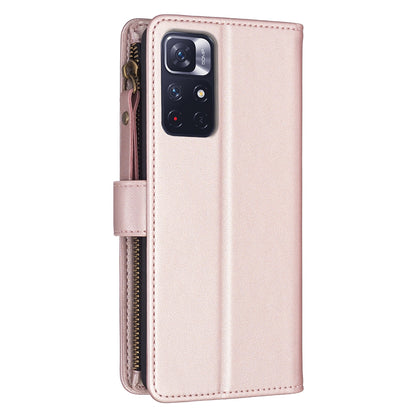 Xiaomi Redmi Note 12S 4G Leather Flip Phone Case with Zipper Wallet and 9 Card Slots, Durable PU + TPU Material