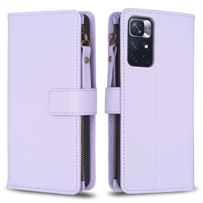 Xiaomi Redmi Note 12S 4G Leather Flip Phone Case with Zipper Wallet and 9 Card Slots, Durable PU + TPU Material