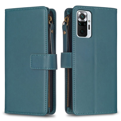 Xiaomi Redmi Note 10 Pro Leather Flip Phone Case with Zipper Wallet and 9 Card Slots, Durable PU + TPU Material