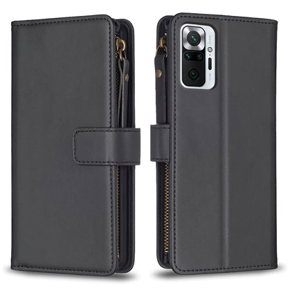 Xiaomi Redmi Note 10 Pro Leather Flip Phone Case with Zipper Wallet and 9 Card Slots, Durable PU + TPU Material