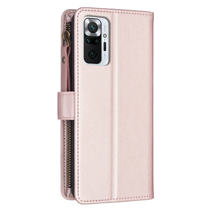 Xiaomi Redmi Note 10 Pro Leather Flip Phone Case with Zipper Wallet and 9 Card Slots, Durable PU + TPU Material