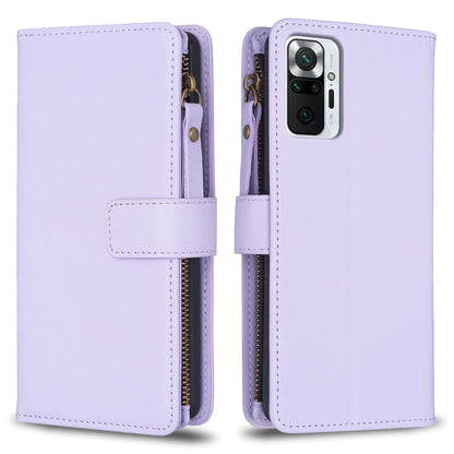 Xiaomi Redmi Note 10 Pro Leather Flip Phone Case with Zipper Wallet and 9 Card Slots, Durable PU + TPU Material