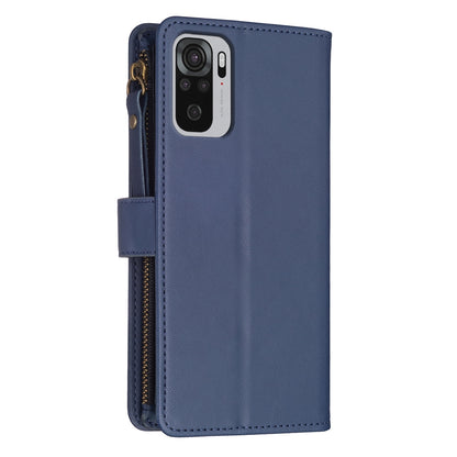 Xiaomi Redmi Note 10 Leather Flip Phone Case with Zipper Wallet and 9 Card Slots, Durable PU + TPU Material