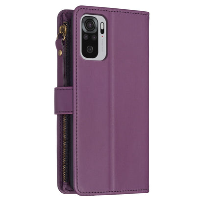 Xiaomi Redmi Note 10 Leather Flip Phone Case with Zipper Wallet and 9 Card Slots, Durable PU + TPU Material