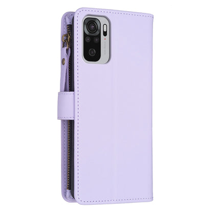 Xiaomi Redmi Note 10 Leather Flip Phone Case with Zipper Wallet and 9 Card Slots, Durable PU + TPU Material