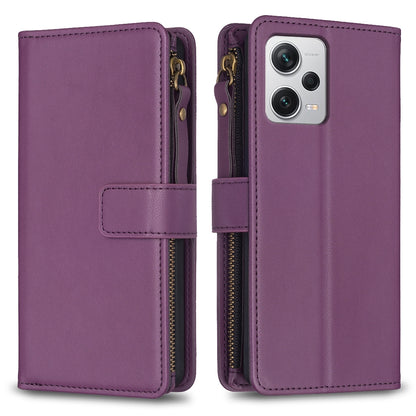 Xiaomi Redmi Note 12 Pro+ 5G Global Leather Flip Phone Case with Zipper Wallet and 9 Card Slots, Durable PU + TPU Material