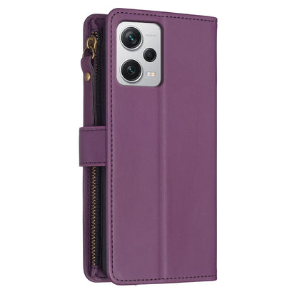 Xiaomi Redmi Note 12 Pro+ 5G Global Leather Flip Phone Case with Zipper Wallet and 9 Card Slots, Durable PU + TPU Material