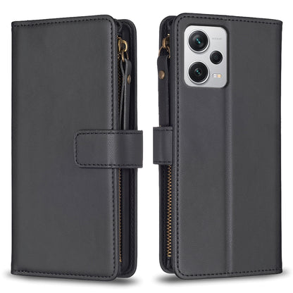 Xiaomi Redmi Note 12 Pro+ 5G Global Leather Flip Phone Case with Zipper Wallet and 9 Card Slots, Durable PU + TPU Material