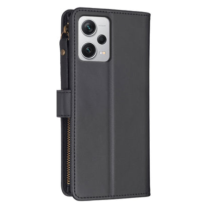 Xiaomi Redmi Note 12 Pro+ 5G Global Leather Flip Phone Case with Zipper Wallet and 9 Card Slots, Durable PU + TPU Material