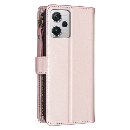 Xiaomi Redmi Note 12 Pro+ 5G Global Leather Flip Phone Case with Zipper Wallet and 9 Card Slots, Durable PU + TPU Material