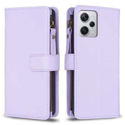 Xiaomi Redmi Note 12 Pro+ 5G Global Leather Flip Phone Case with Zipper Wallet and 9 Card Slots, Durable PU + TPU Material