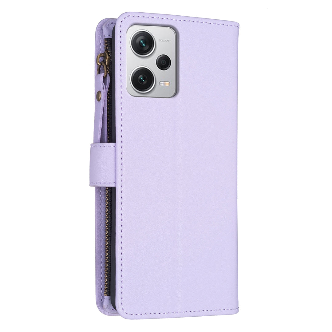 Xiaomi Redmi Note 12 Pro+ 5G Global Leather Flip Phone Case with Zipper Wallet and 9 Card Slots, Durable PU + TPU Material