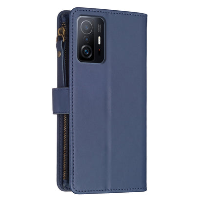 Xiaomi Mi 11T Leather Flip Phone Case with Zipper Wallet and 9 Card Slots, Durable PU + TPU Material