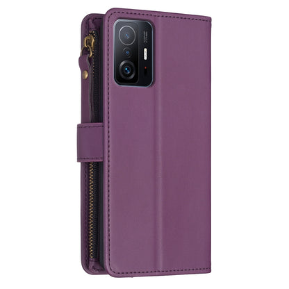 Xiaomi Mi 11T Leather Flip Phone Case with Zipper Wallet and 9 Card Slots, Durable PU + TPU Material