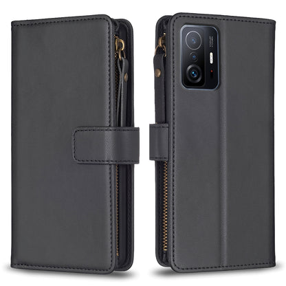 Xiaomi Mi 11T Leather Flip Phone Case with Zipper Wallet and 9 Card Slots, Durable PU + TPU Material