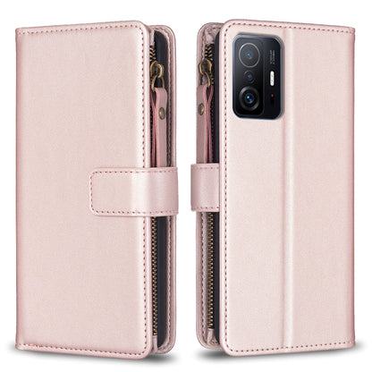 Xiaomi Mi 11T Leather Flip Phone Case with Zipper Wallet and 9 Card Slots, Durable PU + TPU Material