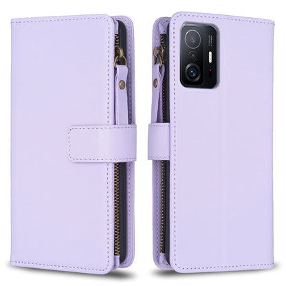 Xiaomi Mi 11T Leather Flip Phone Case with Zipper Wallet and 9 Card Slots, Durable PU + TPU Material