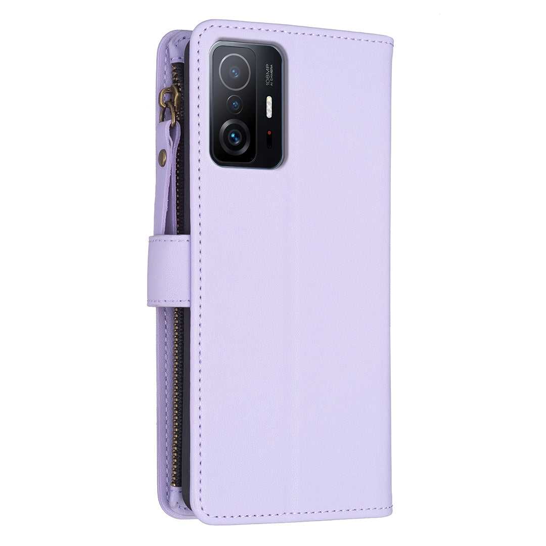 Xiaomi Mi 11T Leather Flip Phone Case with Zipper Wallet and 9 Card Slots, Durable PU + TPU Material