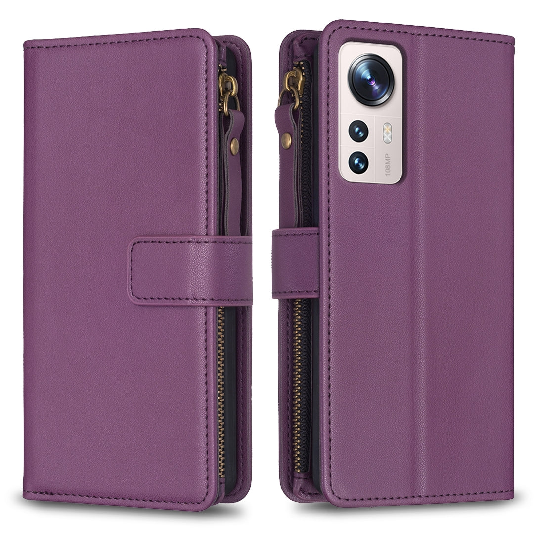 Xiaomi 12 Lite Leather Flip Phone Case with Zipper Wallet and 9 Card Slots, Durable PU + TPU Material