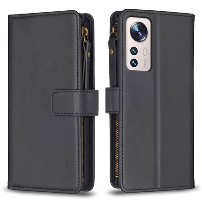 Xiaomi 12 Lite Leather Flip Phone Case with Zipper Wallet and 9 Card Slots, Durable PU + TPU Material