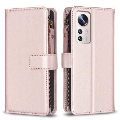 Xiaomi 12 Lite Leather Flip Phone Case with Zipper Wallet and 9 Card Slots, Durable PU + TPU Material