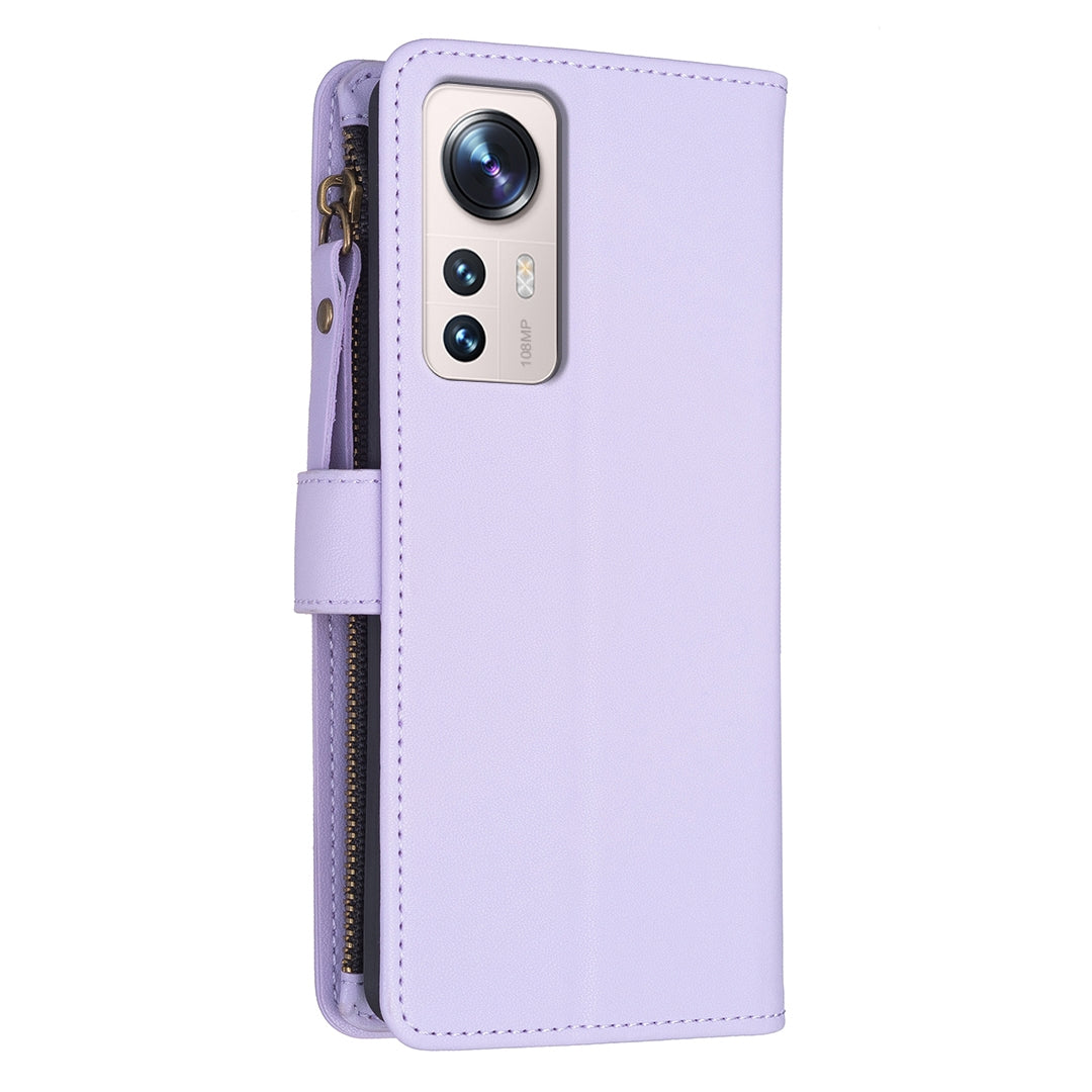 Xiaomi 12 Lite Leather Flip Phone Case with Zipper Wallet and 9 Card Slots, Durable PU + TPU Material