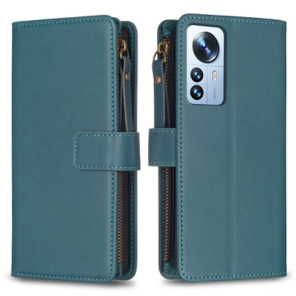 Xiaomi 12 Pro Leather Flip Phone Case with Zipper Wallet and 9 Card Slots, Durable PU + TPU Material