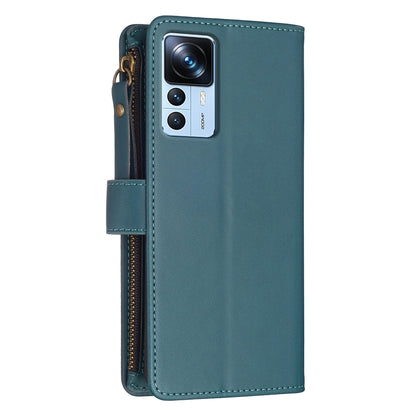 Xiaomi 12T Leather Flip Phone Case with Zipper Wallet and 9 Card Slots, Durable PU + TPU Material