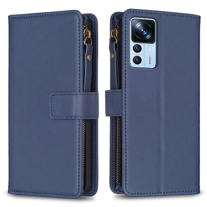 Xiaomi 12T Leather Flip Phone Case with Zipper Wallet and 9 Card Slots, Durable PU + TPU Material